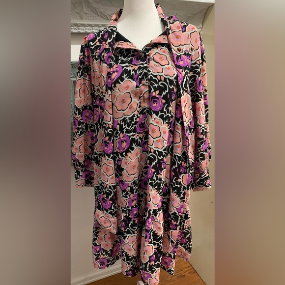 MELLODAY Black Oversized Dress with Pink and Purple Floral Print (XLG) - Picture 2 of 6